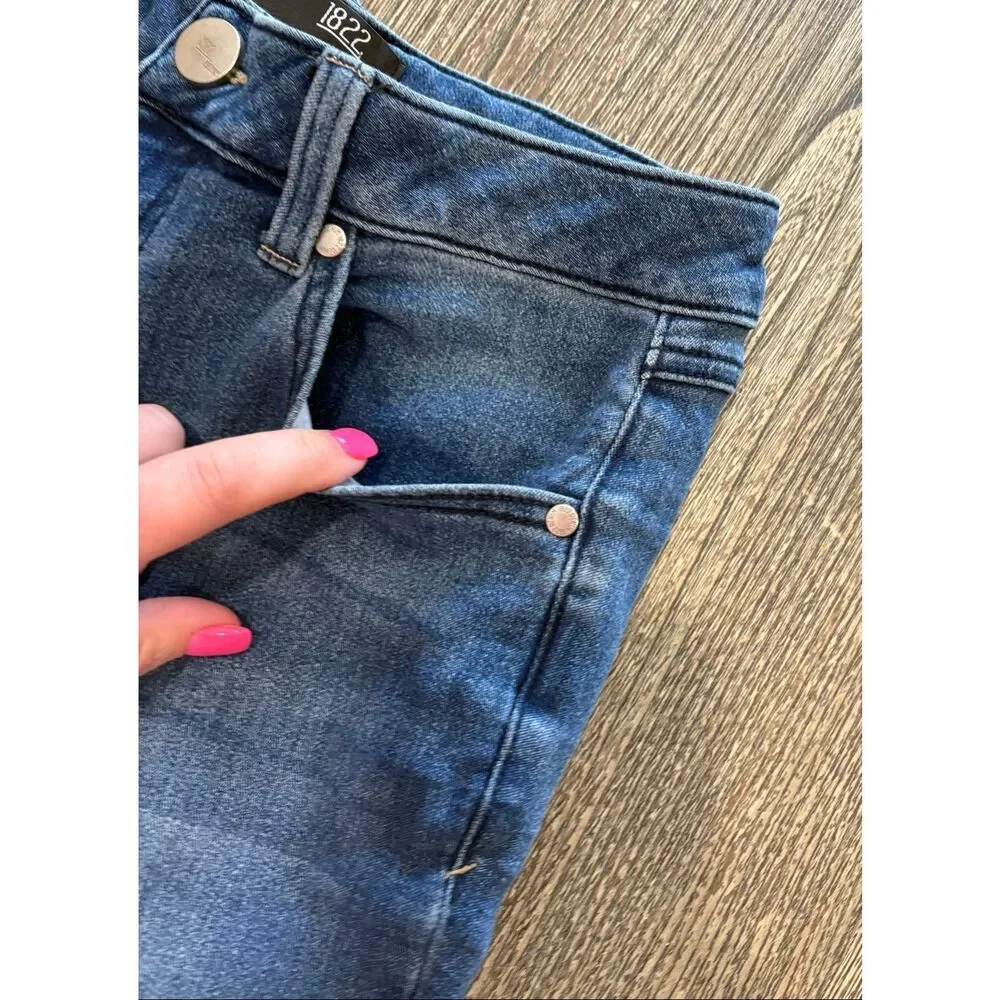 1822 Denim Womens Flare Jeans High Rise Cotton Blend Medium Wash Blue Size 6
